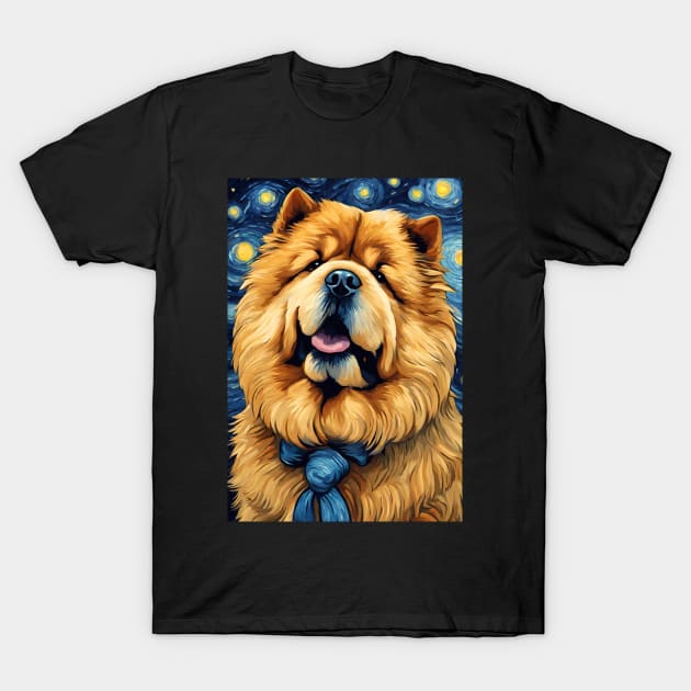 Chow Chow Dog Breed Painting in a Van Gogh Starry Night Art Style T-Shirt by Art-Jiyuu